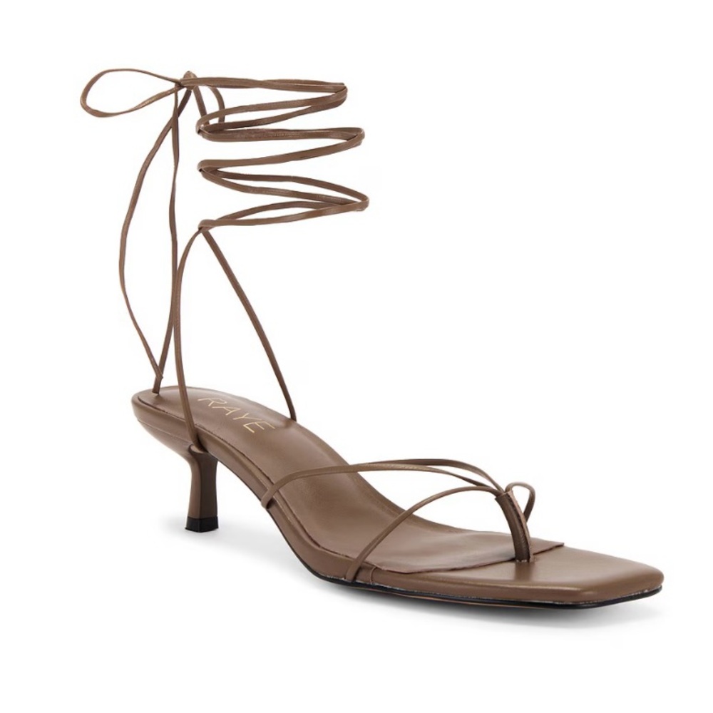 RAYE Brown Strappy Sandals with Kitten Heel